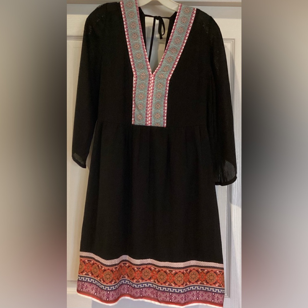 Gorgeous White Mark Bohemian Gauze Navy Blue Paisley Boho Dress- XL